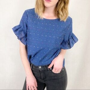 Drew Anthropologie Chambray Flutter Sleeves Blouse c1.